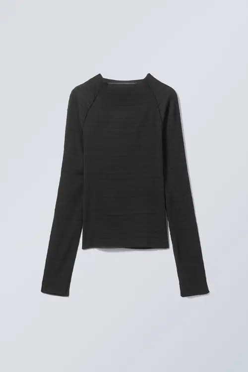 Weekday Laura Long Sleeve Pleated Top Black, Toppe I størrelse XS