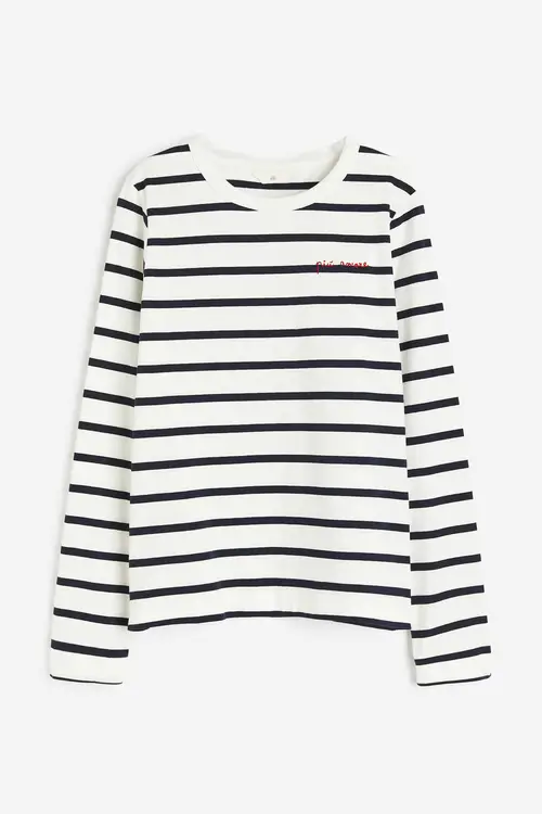 H&M Trøje I Bomuldsjersey Hvid/blåstribet, Toppe. Farve: White/blue striped størrelse XS