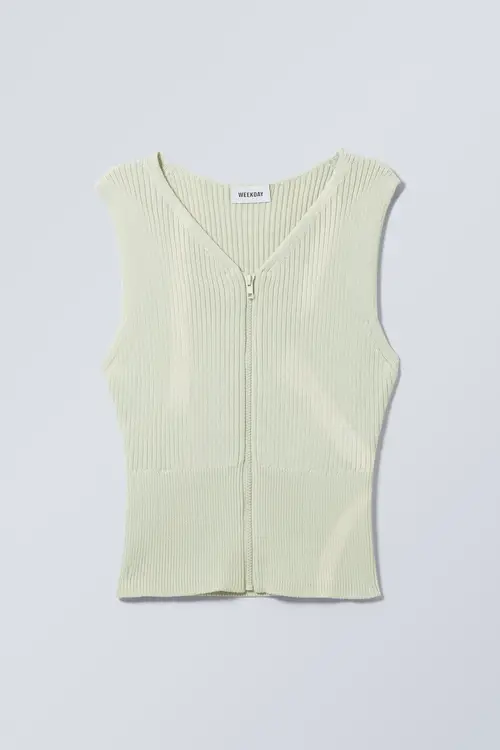 Weekday Fitted Knitted Zip Top Streaky Light Green, Toppe I størrelse XS