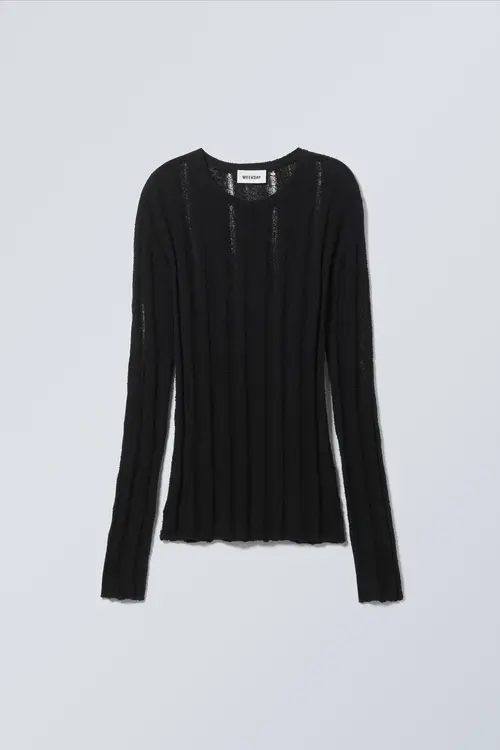 Weekday Slim Sheer Knitted Sweater Black, Striktrøjer I størrelse L