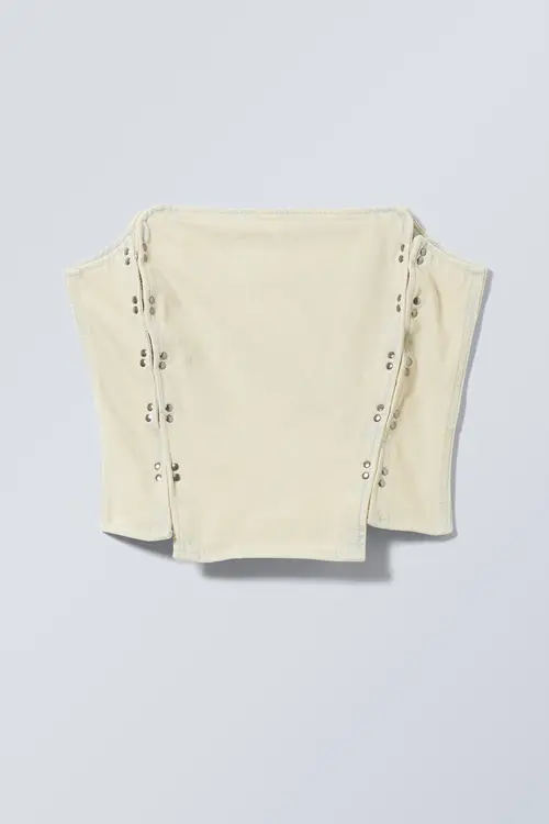 Weekday Rose Denim Corset Top Sunbleached, Toppe I størrelse 42