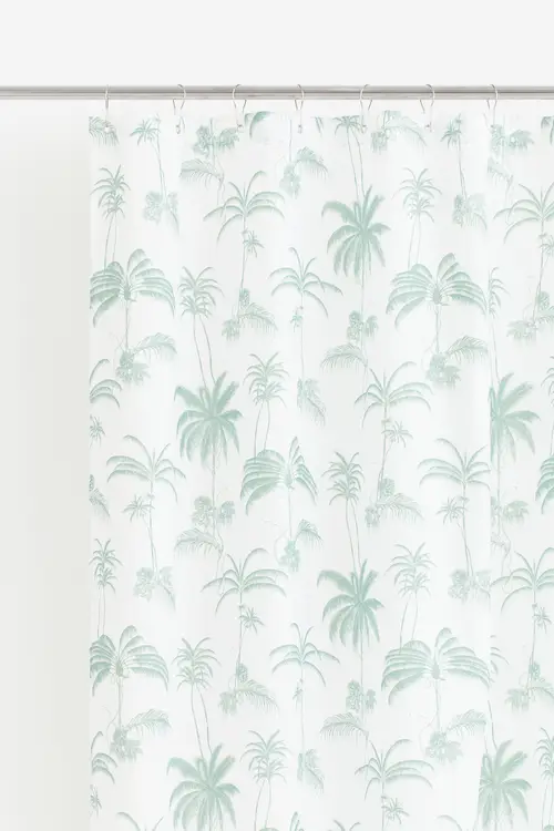 H&m Home Bruseforhæng Med Tryk Lysegrøn/palmer, Badeforhæng. Farve: Light green/palm trees I størrelse 180x200 cm