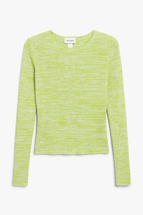 Monki Langærmet Ribstrikket Sweater Skriggrøn Melange, Toppe. Farve: Bright green melange I størrelse S