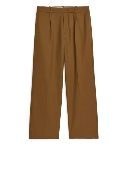 Arket Wide Wool-blend Trousers Brown, Bukser I størrelse 50