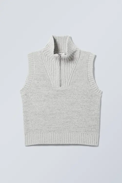 Weekday Cherin Half Zip Vest Off-white, Striktrøjer I størrelse S