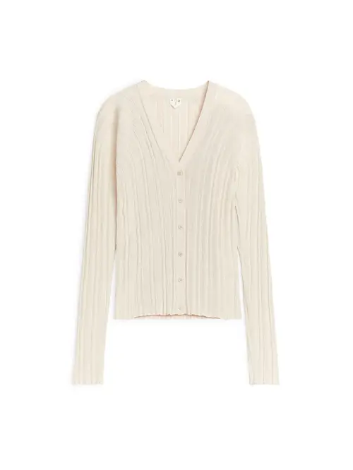 Arket Ribstrikket Cardigan Lys Beige, Cardigans. Farve: Light beige I størrelse S