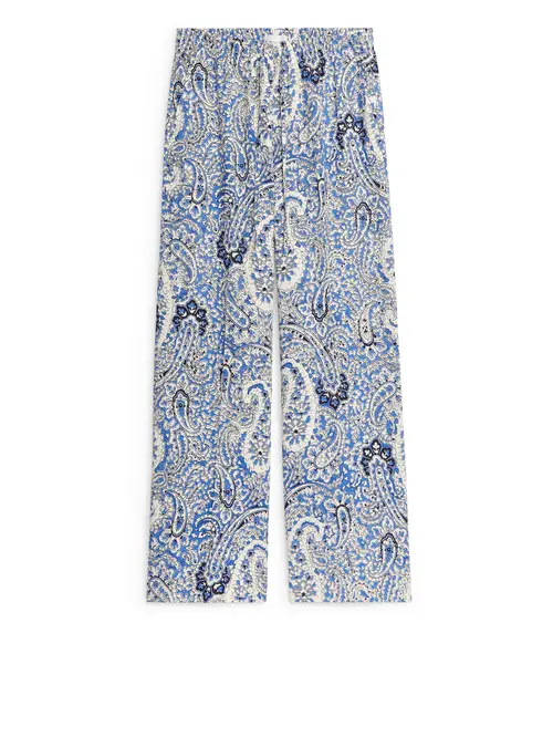 Arket Relaxed Paisley Trousers Blue/beige, Bukser I størrelse 34