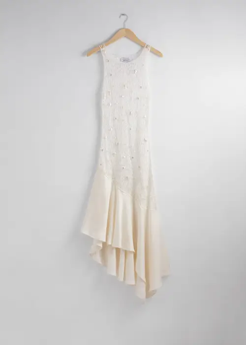 & Other Stories Beaded Crochet Midi Dress White, Hverdagskjoler I størrelse L