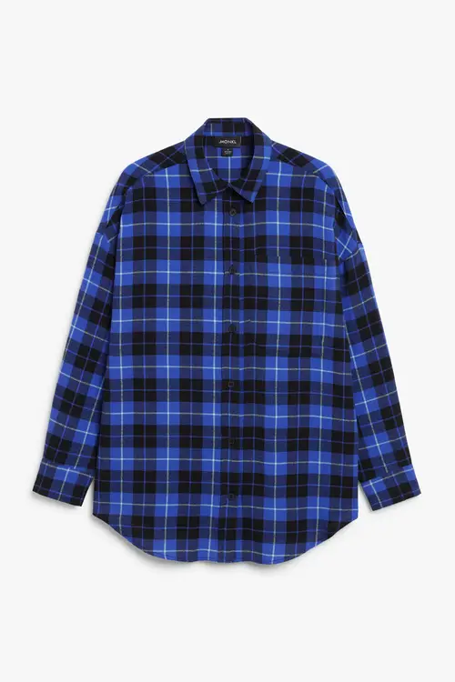 Monki Blå Let Flonelskjorte Med Løs Pasform Klar Tern, Casual. Farve: Blue bright checks I størrelse XXS