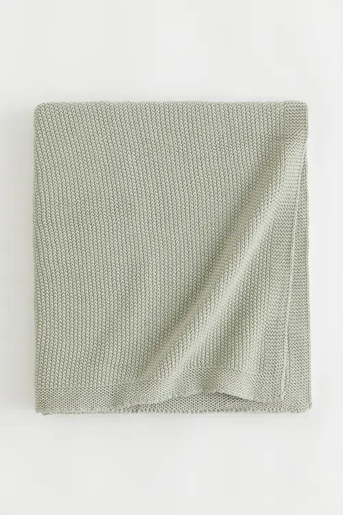 H&m Home Perlestrikket Plaid I Bomuld Lysegrøn, Blankets. Farve: Light green størrelse 90x90 cm