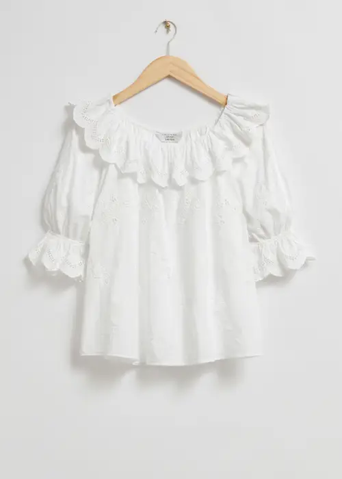 & Other Stories Broderet Bluse Elfenbensfarvet Broderi, Bluser. Farve: Ivory embroidered I størrelse XS