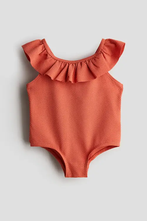 H&M Badedragt Med Flæsekant Mørk Orange, Badedragter. Farve: Dark orange I størrelse 62/68