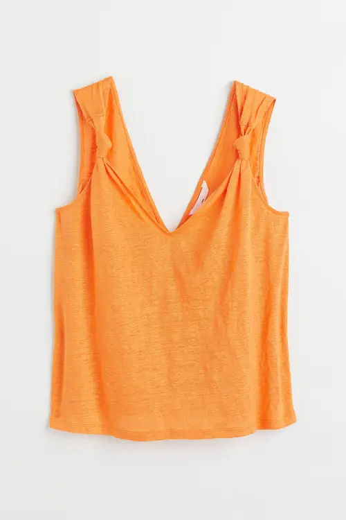 H&M Top I Hør Med V-udskæring Orange, Tanktoppe størrelse XS