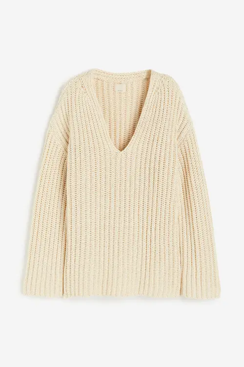 H&M Trøje I Uldblanding Med V-udskæring Lys Beige, Striktrøjer. Farve: Light beige størrelse S