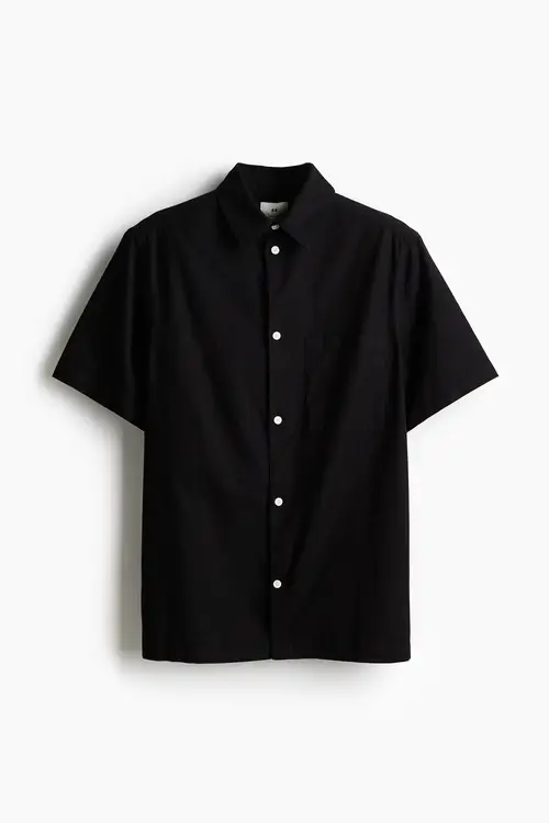 H&M Kortærmet Skjorte I Hørblanding Loose Fit Sort, Casual. Farve: Black størrelse XS