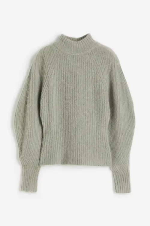 H&M Ribstrikket Trøje I Mohairblanding Grågrøn, Cardigans. Farve: Grey-green størrelse XS