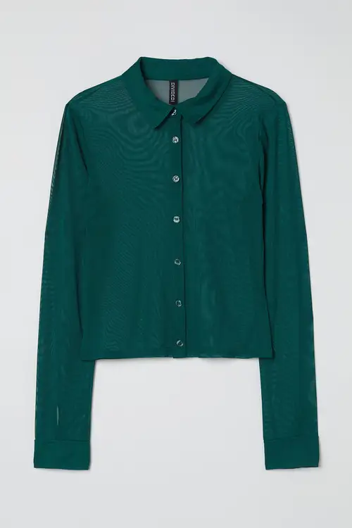 H&M Skjorte I Mesh Grøn, Casual. Farve: Green størrelse XXS