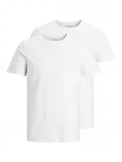 Jack & Jones 2pak hvid T-shirt i økologisk bomuld med rund hals til herre M Hvid