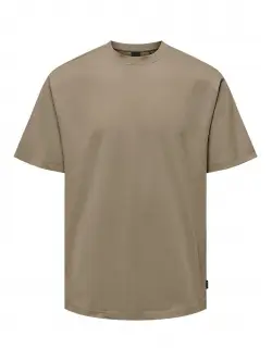 ONLY & SONS t-shirt i mørke beige til herre | Relaxed fit | S