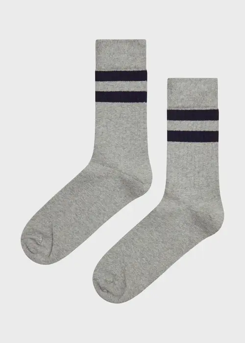 Klitmøller Collective - Retro cotton sock - Light grey/navy - 35-40