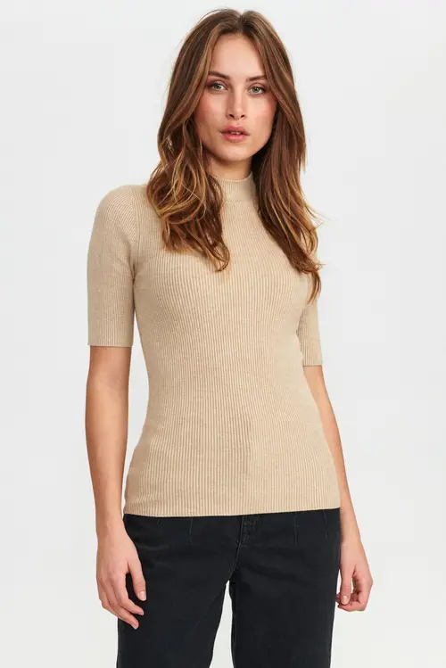 Nümph - NUBIA SS PULLOVER - Sesame Melange - M - Brun - Knit