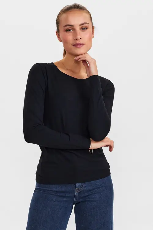 Nümph - NUKAZUMI LS BLOUSE - Caviar - XS - Sort - T-Shirts & Tops