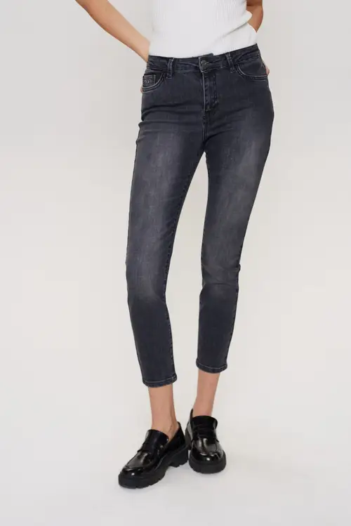 Nümph - NUSIDNEY CROPPED GREY - Medium Grey mel - 32 - Grå - Jeans