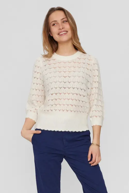 Nümph - NURIETTA POINTELLE PULLOVER - Cloud Dancer - S - Lyseblå - Knit