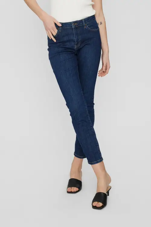 Nümph - NUSIDNEY CROPPED DARK BLUE - Dark Blue Denim - 32 - Blå - Jeans