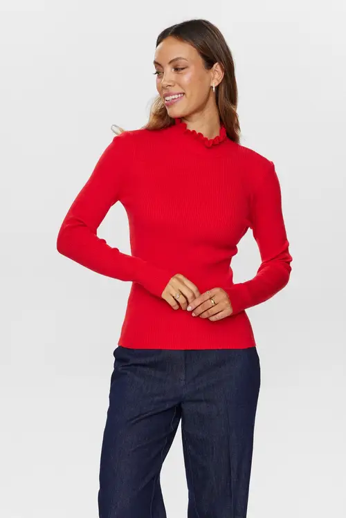 Nümph - NUSIDANU HIGHNECK PULLOVER - High Risk Red - S - Rød - Knit