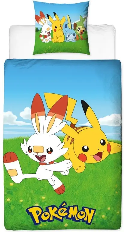 Pokemon sengetøj - 140x200 cm - Pikachu og Scorbunny - 2 i 1 sengesæt - Dynebetræk i 100% bomuld