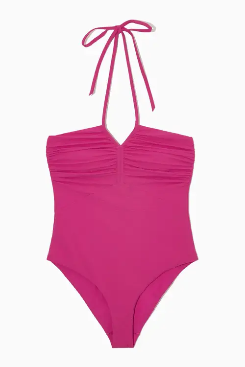 SEERSUCKER HALTERNECK SWIMSUIT