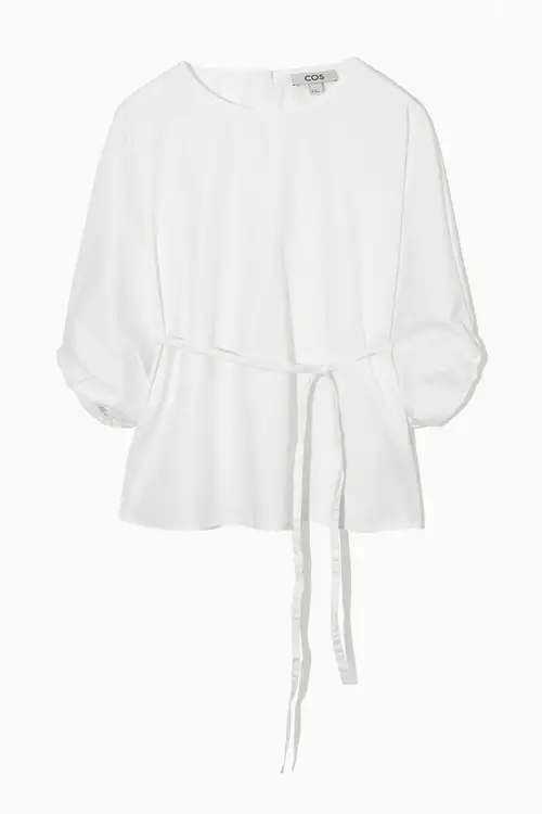 BELTED PUFF-SLEEVE BLOUSE