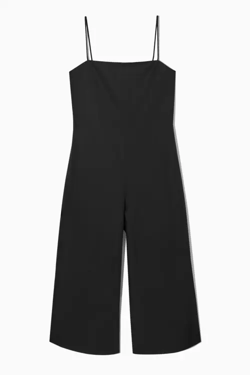 BELTED LINEN-BLEND WIDE-LEG JUMPSUIT