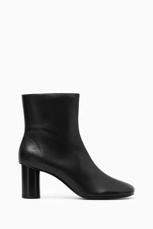 CYLINDER-HEEL LEATHER SOCK BOOTS