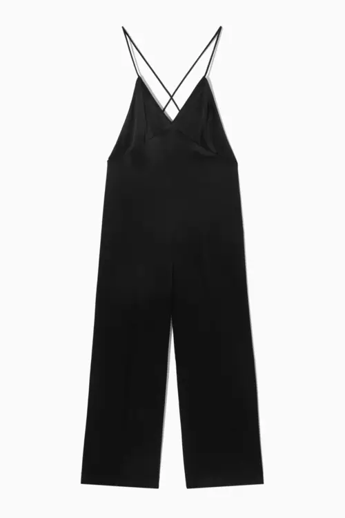 OPEN-BACK SATIN WIDE-LEG JUMPSUIT