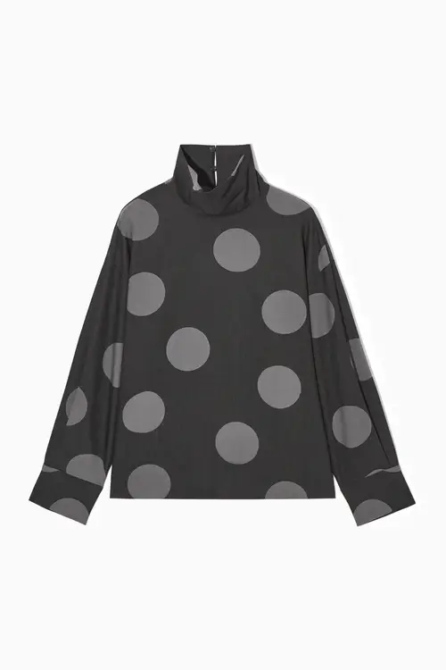 POLKA-DOT DECONSTRUCTED HIGH-NECK BLOUSE