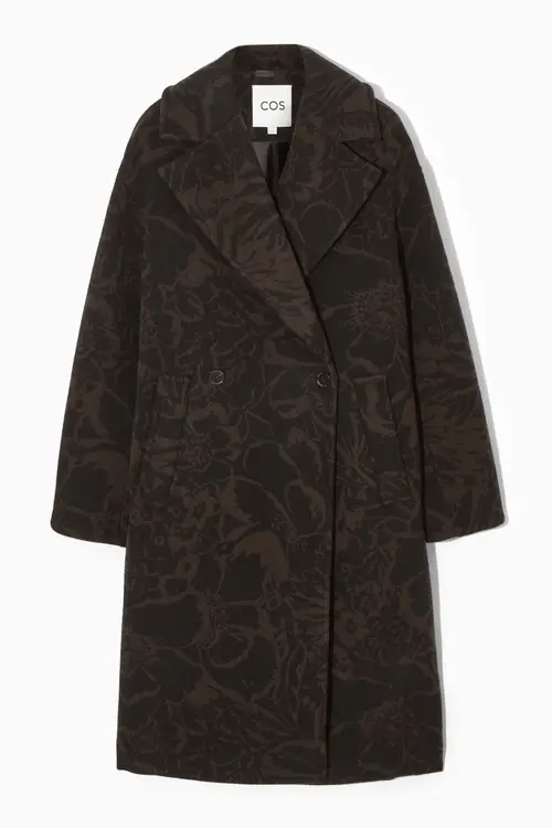 OVERSIZED DOUBLE-BREASTED FLORAL-PRINT WOOL COAT