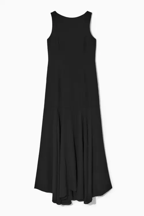 ASYMMETRIC FLARED-HEM MAXI DRESS