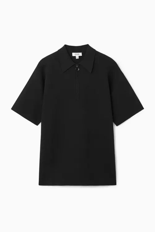 DOUBLE-FACED KNITTED ZIP-UP POLO SHIRT