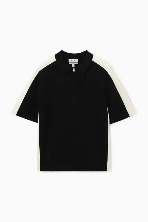 COLOUR-BLOCK HALF-ZIP POLO SHIRT