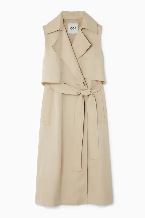 SLEEVELESS LINEN-BLEND TRENCH COAT