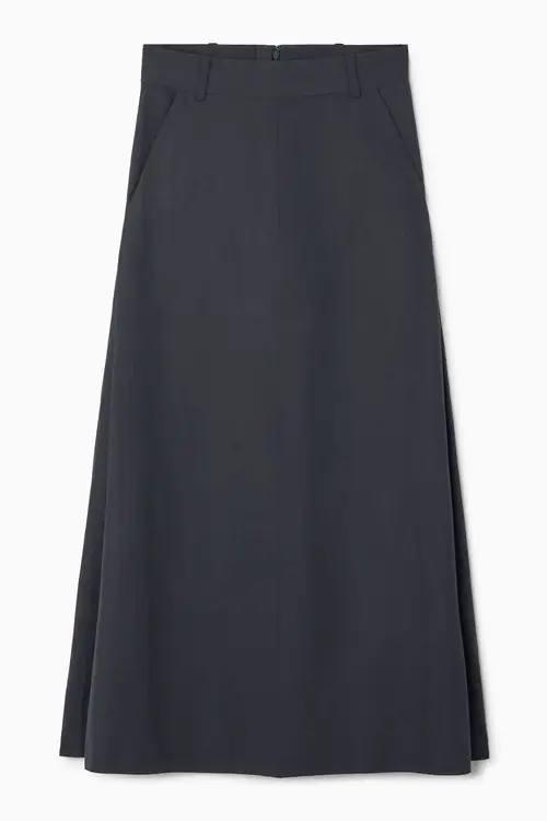 TAILORED LINEN-BLEND MIDI SKIRT