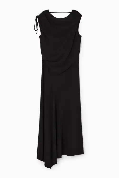 ASYMMETRIC COWL-NECK MAXI DRESS