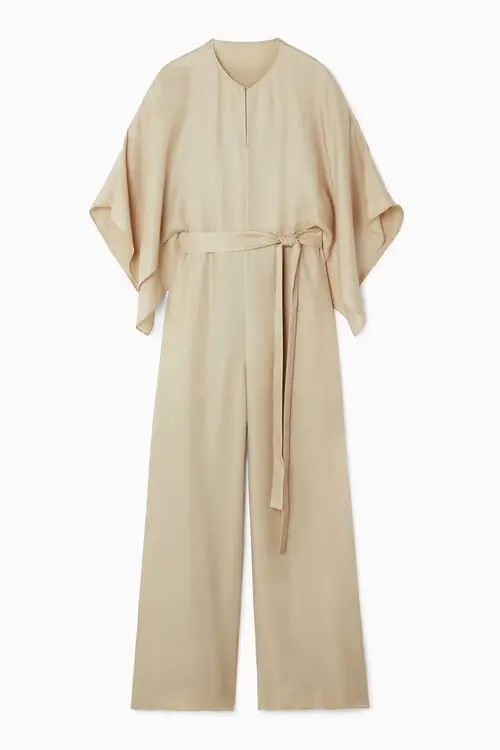 CAPE-SLEEVE TWILL JUMPSUIT