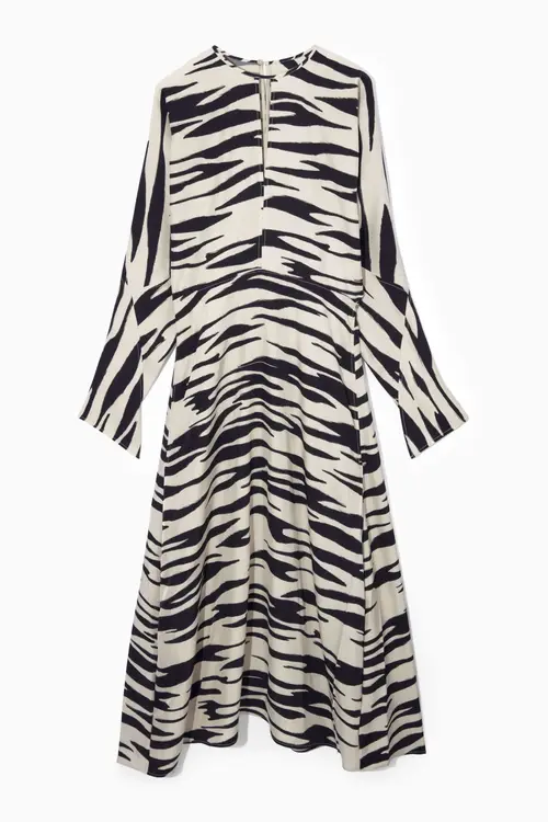 ZEBRA-PRINT CUTOUT MIDI DRESS