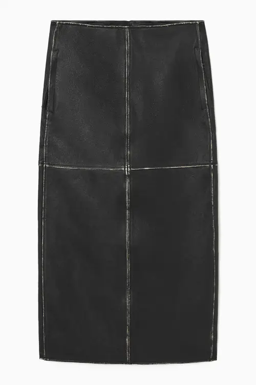 PANELLED LEATHER RACER MIDI SKIRT