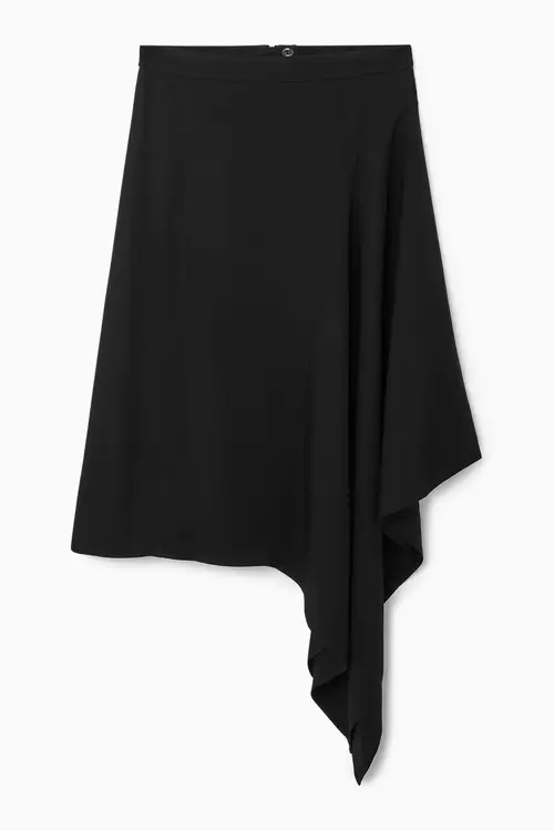 DRAPED ASYMMETRIC MIDI SKIRT