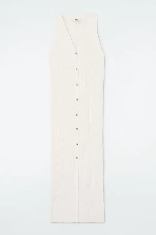 BUTTONED RIB-KNIT MAXI DRESS