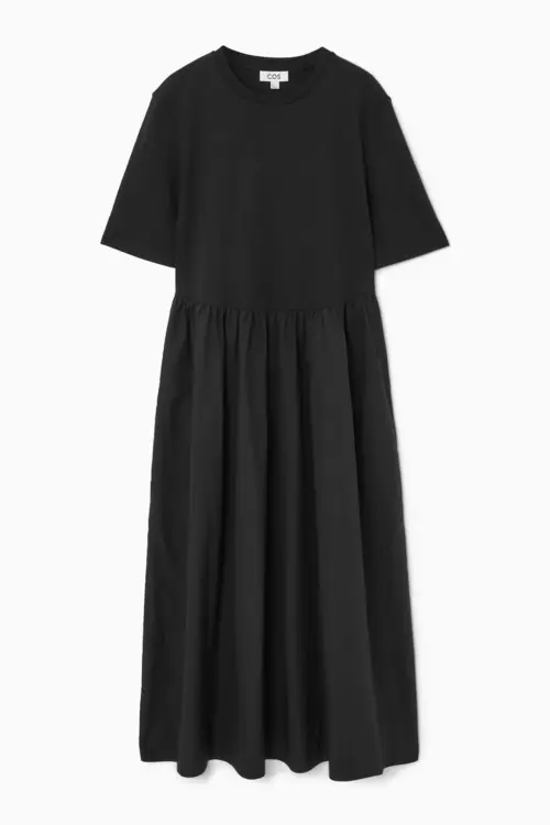 CONTRAST-PANEL MIDI DRESS